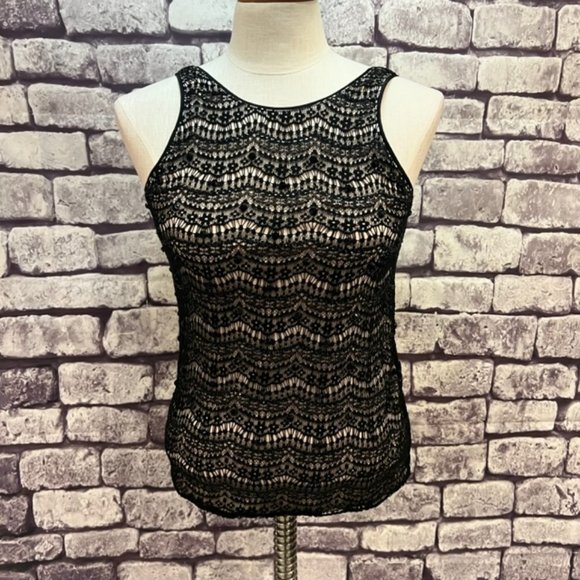 Ann Taylor Tops - Ann Taylor Black & Tan Lace Tank Size Small Petite